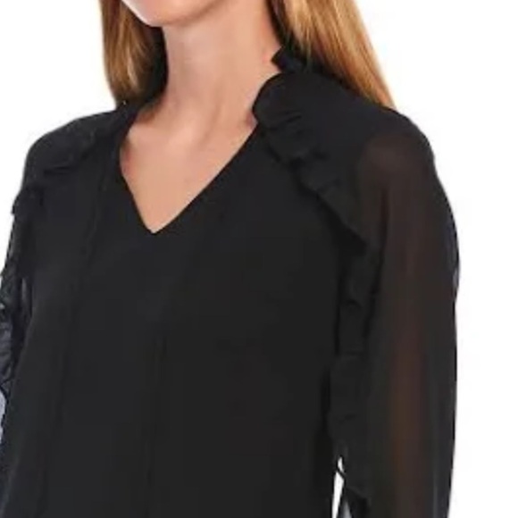 New Calvin Klein Womens Sheer Tie Neck Blouse, Black size small - Picture 4 of 13